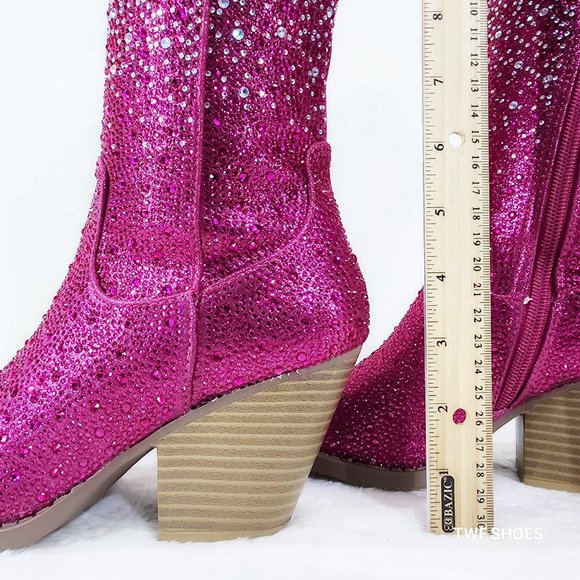 Wild Ones Fuchsia Ombre Rhinestone Western Cowgirl Knee Boots Hot Pink - Picture 13 of 17